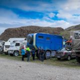 Auf dem Parkplatz in El Chaltén, dem Ausgangspunkt zum Fitz Roy, treffen wir auf viele andere Reisende. 
