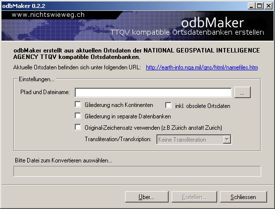 Screenshot der aktuellen odbMaker-Version