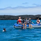 Mit den Dinghis geht es ab zur Insel Santiago.
